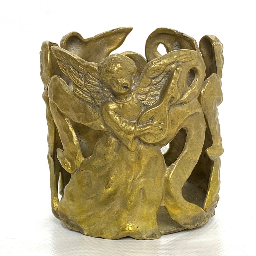 Vintage Andrea by Sadek Ornate Angel Brass Candle Holder 3.25 in Tall x 3 around